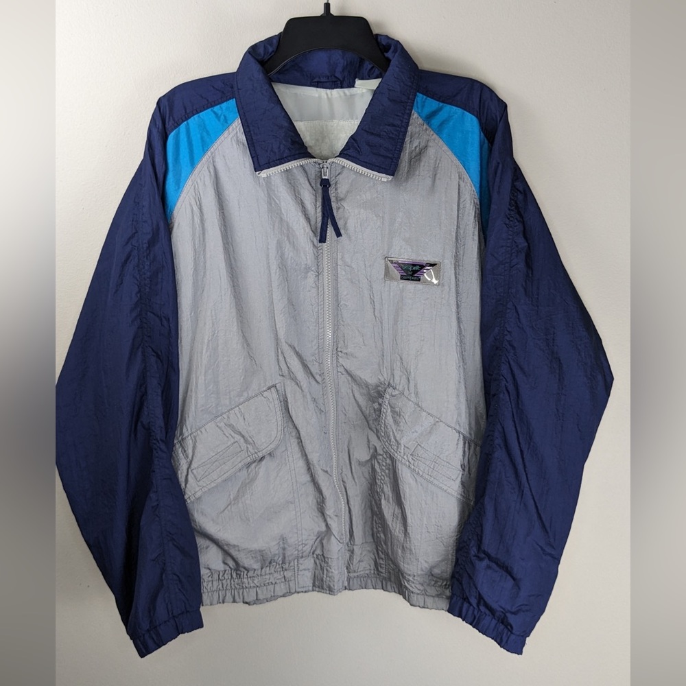 Vintage Esprit by Campus Color Blocked Men’s Windbreaker Jacket M Gray Navy Blue